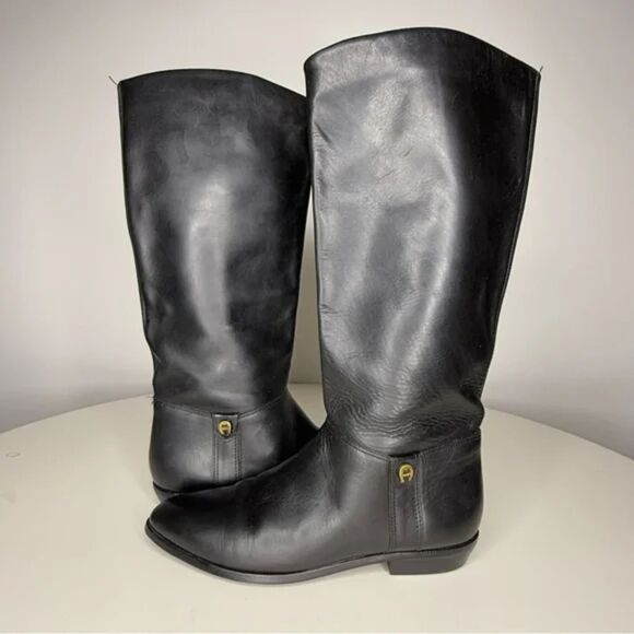 Etienne Aigner Black Leather Riding Boots | Vintage Designer, Made in Brazil - Picture 1 of 12